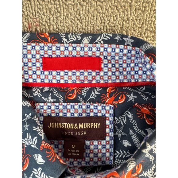 Johnston & Murphy Shirt Mens Medium Novelty Crawfish Short Sleeve Button Down - Picture 2 of 9